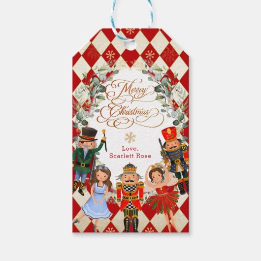 Red Gold Nutcracker Frohe Weihnachtsfeier Geschenkanhänger (Vorderseite)