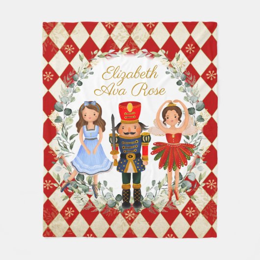 Red Gold Nutcracker Holiday Wreath Kinderzimmer Fleecedecke (Vorderseite)