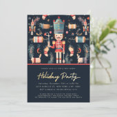 Red & Gold Nutcracker Navy Weihnachts-Party Einladung (Stehend Vorderseite)