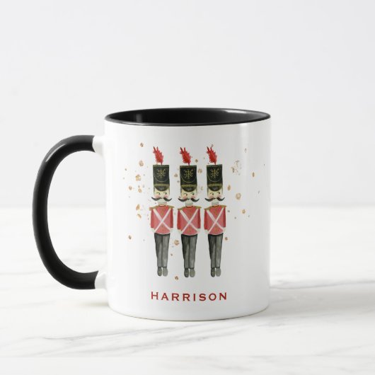 Red & Gold Nutcracker Personalisierte Weihnachten Tasse (Links)