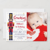 Red Gold Nutcracker Weihnachten Geburtstag Foto Einladung (Vorderseite)