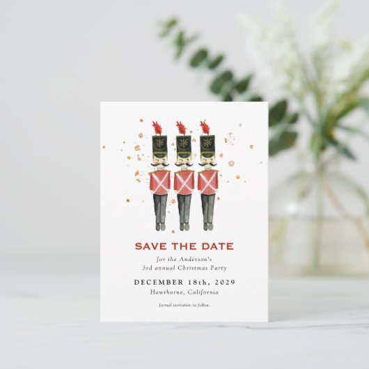 Red & Gold Nutcracker Weihnachten Save the Date (Stehend Vorderseite)