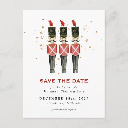 Red & Gold Nutcracker Weihnachten Save the Date (Vorderseite)