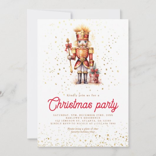 Red Gold Nutcracker Weihnachts-Party Einladung (Vorderseite)