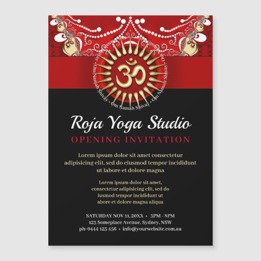 Red Gold OM Black Yoga New Age Workshop Magneteinladung (Vorderseite)