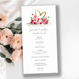 Red Gold Orchid Heart Floral Wedding Program Dankeskarte
