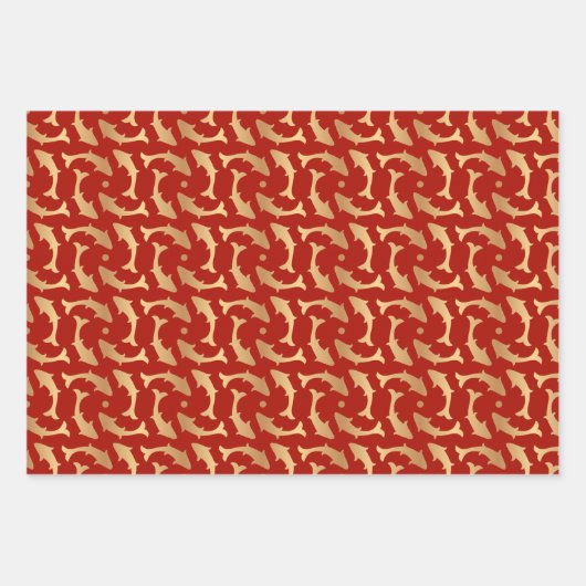 Red Gold Oriental Muster Geschenkpapier Set (Vorderseite)