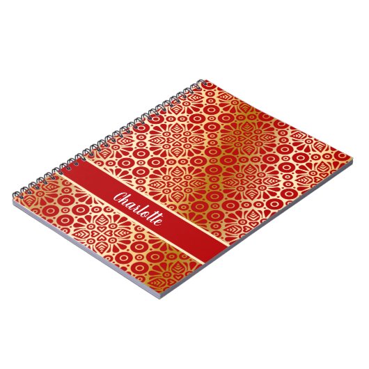 Red gold oriental pattern script monogram notizblock (Linke Seite)