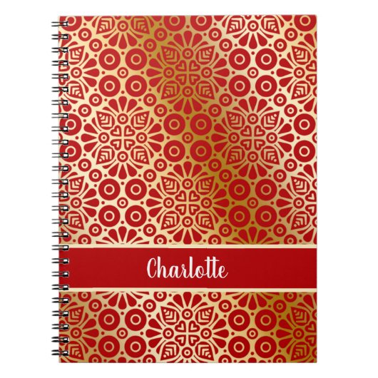 Red gold oriental pattern script monogram notizblock (Vorderseite)