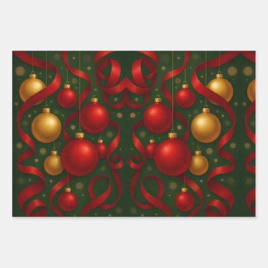 Red & Gold Ornament Geschenkpapier Set (Vorderseite)