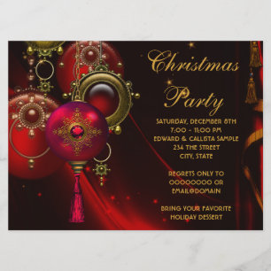 Red Gold Ornaments Corporate Christmas Party Einladung