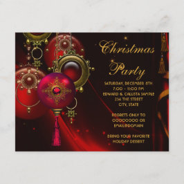 Red Gold Ornaments Corporate Christmas Party Einladung