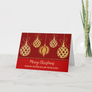Red Gold Ornaments Sister in Law Frohe Weihnachten Karte