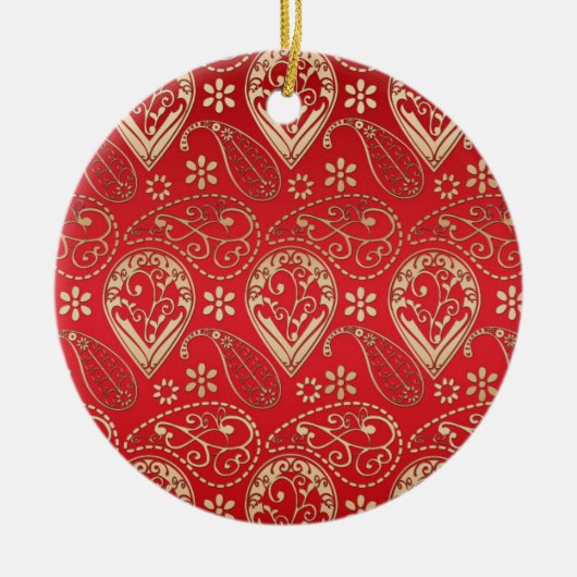 Red Gold Paisley Bandana Muster Keramik Ornament (Vorne)