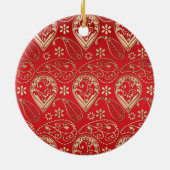 Red Gold Paisley Bandana Muster Keramik Ornament (Hinten)