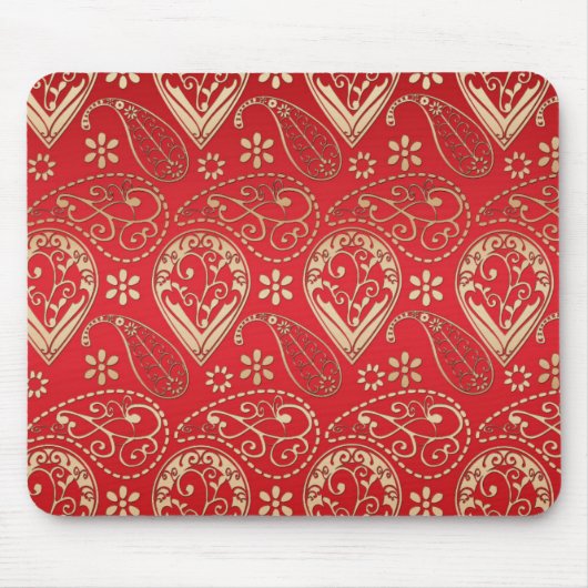 Red Gold Paisley Bandana Muster Mousepad (Vorne)