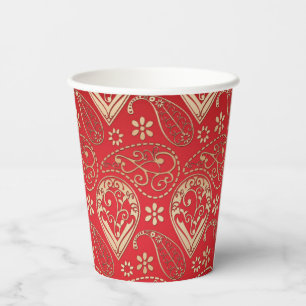 Red Gold Paisley Bandana Muster Pappbecher