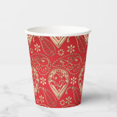 Red Gold Paisley Bandana Muster Pappbecher (Vorderseite)