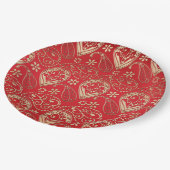 Red Gold Paisley Bandana Muster Pappteller (Schrägansicht)