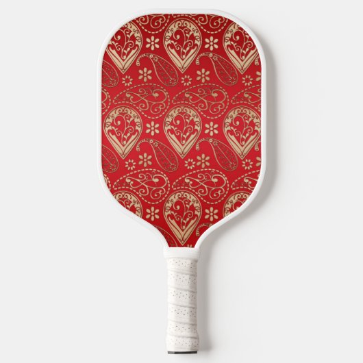Red Gold Paisley Bandana Muster Pickleball Schläger (Vorderseite)