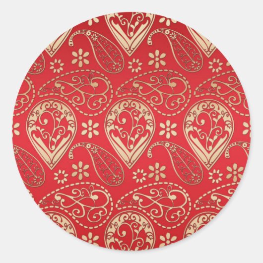 Red Gold Paisley Bandana Muster Runder Aufkleber (Vorderseite)