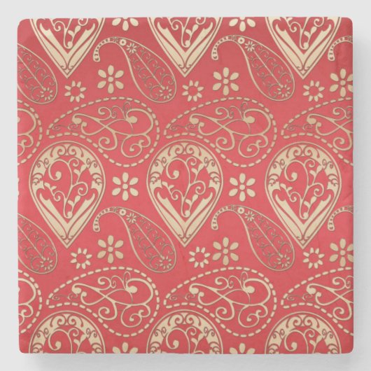 Red Gold Paisley Bandana Muster Steinuntersetzer (Vorderseite)