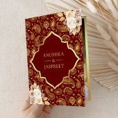 Red Gold Paisley Floral QR Code Indian Wedding Einladung