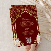 Red Gold Paisley Floral QR Code Indian Wedding Einladung