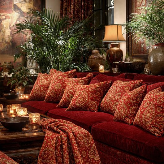 Red & Gold Paisley Pattern Throw - Room Design  Decke