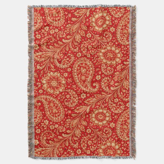 Red & Gold Paisley Pattern Throw - Room Design  Decke (Vorderseite Vertikal)