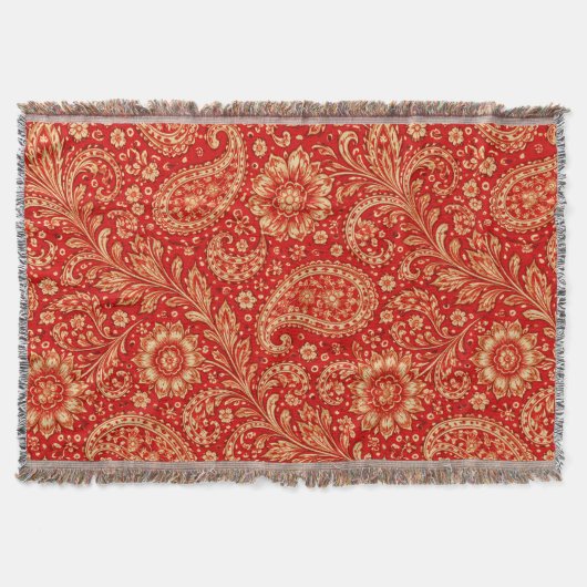 Red & Gold Paisley Pattern Throw - Room Design  Decke (Vorderseite)