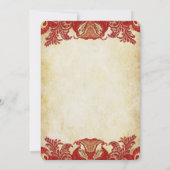 Red Gold Paisley Peacock Colors Wedding Einladung (Rückseite)