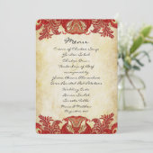 Red Gold Paisley Peacock Colors Wedding Einladung (Stehend Vorderseite)