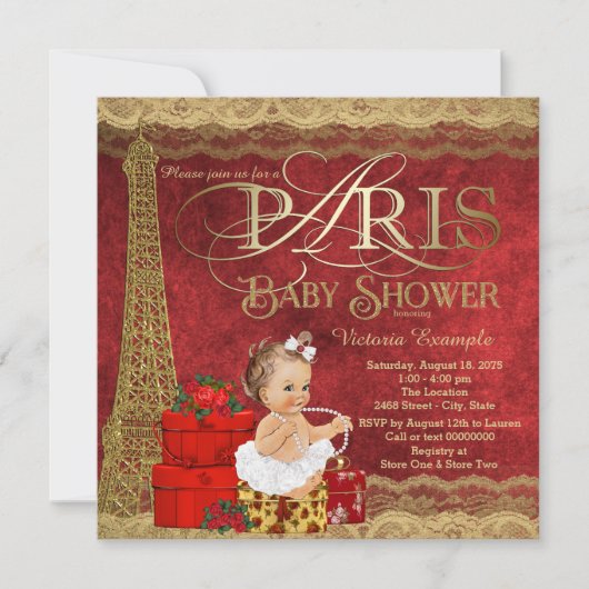 Red Gold Paris Baby Dusche Einladung (Vorderseite)