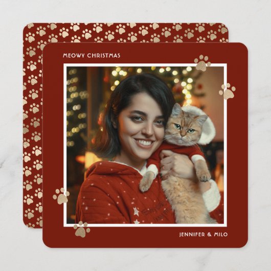 Red Gold Paws Cat Owner Foto Meowa Weihnachten (Vorne/Hinten)