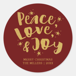 Red Gold Peace Liebe & Joliday Weihnachten Runder Aufkleber