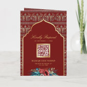Red Gold Peacock Pattern Floral Indian Wedding Einladung (Rückseite)