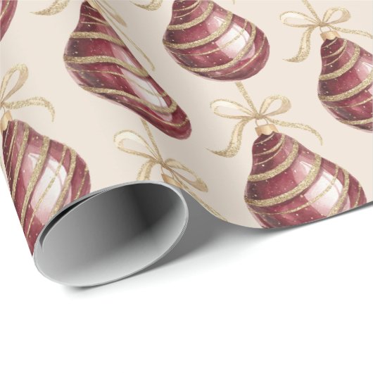 Red Gold Pears with Bows Christmas Geschenkpapier (Rolleneckpunkt)