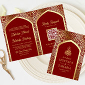 Red Gold Persian Arch QR Code Muslime Hochzeit Einladung