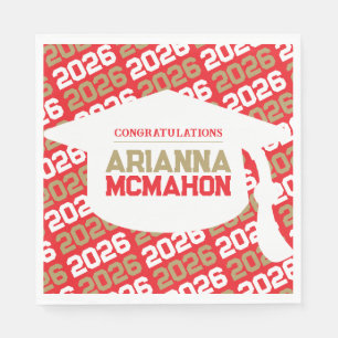 Red & Gold Personalisiert Graduation Cap Paper Serviette