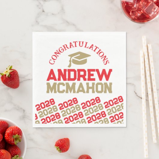 Red & Gold Personalisiert Graduation Party Paper Serviette (Beispiel)