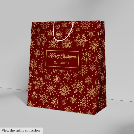Red Gold Personalized Holiday Paper Gift Bag Luxe Mittlere Geschenktüte
