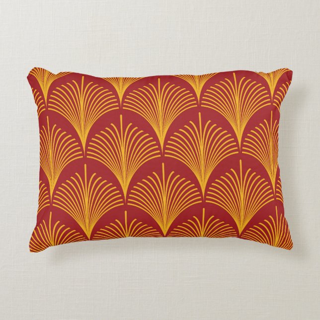 Red Gold Pfau: Art Deco. Dekokissen (Vorderseite)