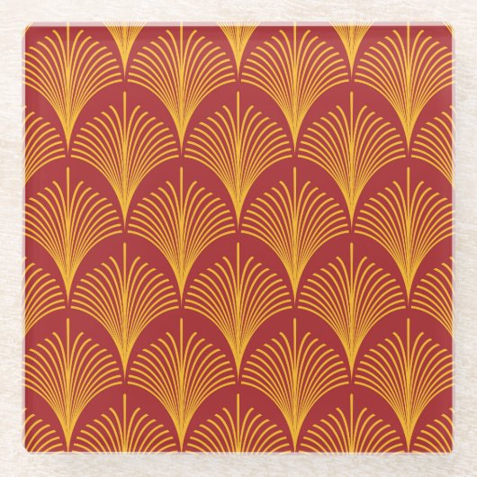 Red Gold Pfau: Art Deco. Glasuntersetzer (Vorderseite)