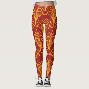 Red Gold Pfau: Art Deco. Leggings