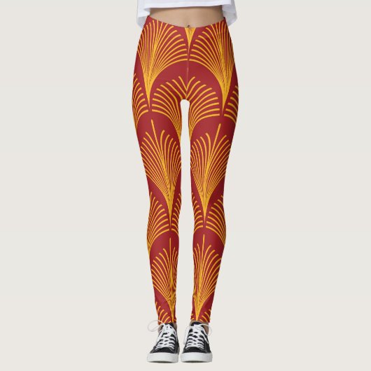 Red Gold Pfau: Art Deco. Leggings (Vorderseite)