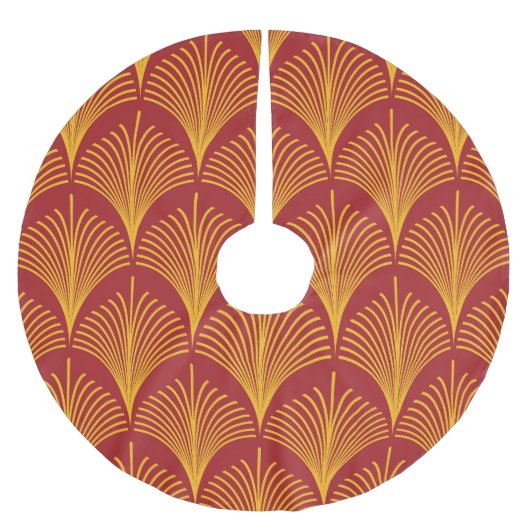 Red Gold Pfau: Art Deco. Polyester Weihnachtsbaumdecke (Vorderseite)