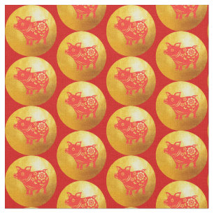 Red Gold Pig Papercut Chinesisches Neujahr 2019 Fa Stoff