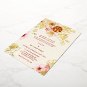 Red Gold Pink Cherry Blossom Chinese Wedding Folieneinladung (Gedreht)