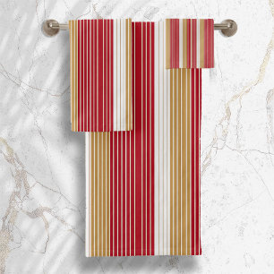 Red Gold Pinstripe Weihnachtsmuster#28 ID1009 Badhandtuch Set